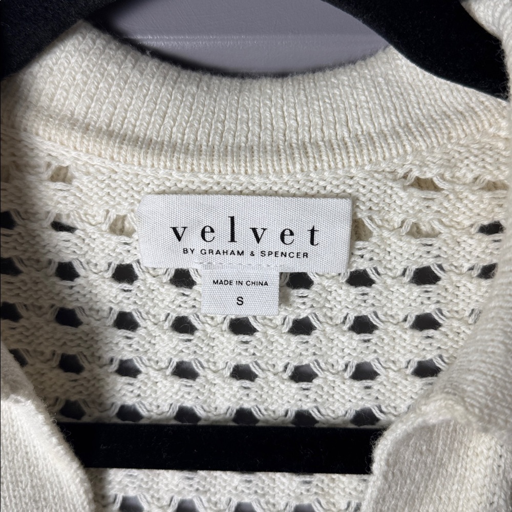 Velvet by Graham & Spencer Taye Open Knit Sweater Vest | Cream | Size Small - Picture 2 of 8